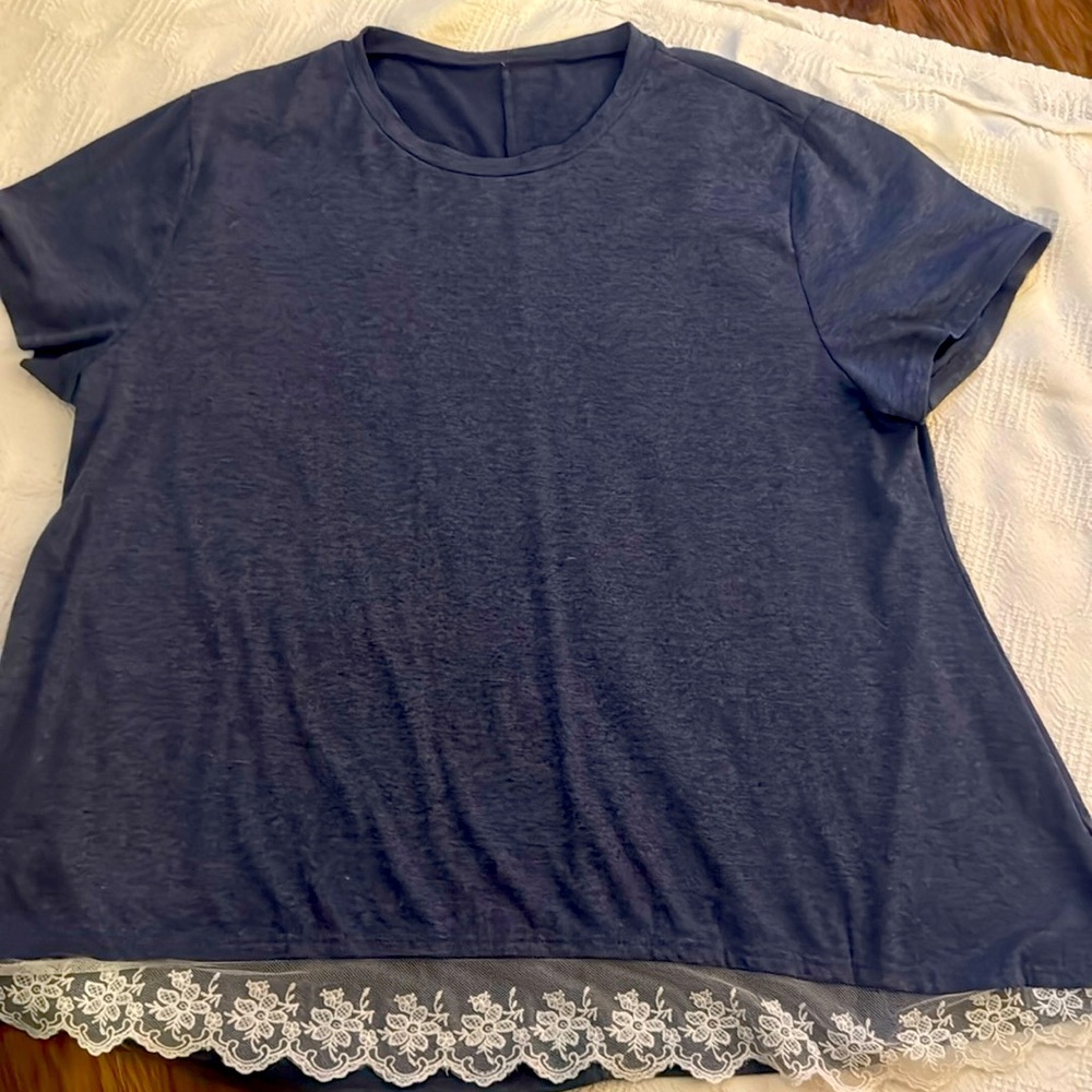 Blue Lace Hem Blouse